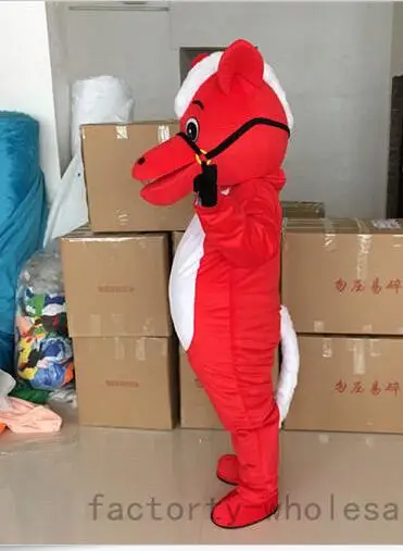 New Adult Cute Deluxe Red Horse Party Mascot Costume Christmas Fancy Dress Halloween Mascot Costume Free Ship