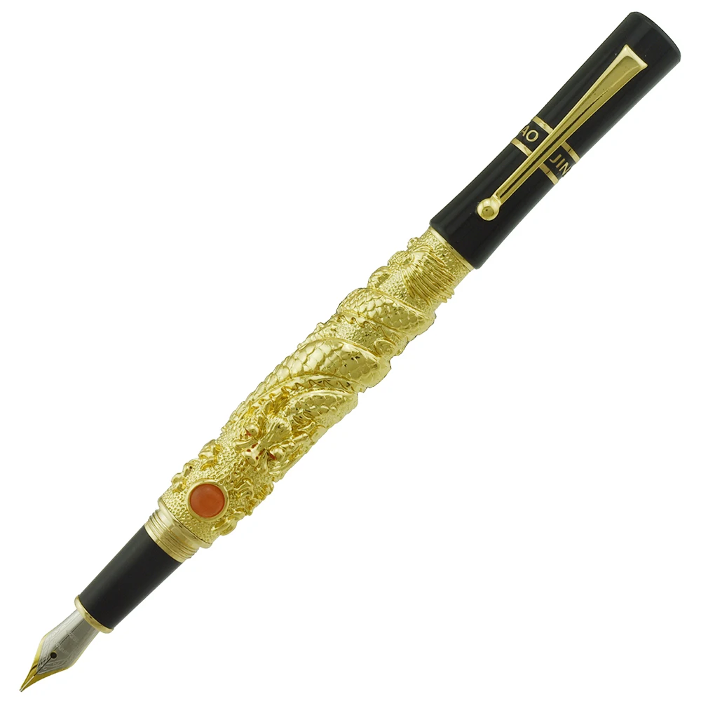 

Jinhao Flying Dragon Vintage Fountain Pen, Metal Embossing Iridium Fine Nib, Noble Golden Color Business Office School Supplies