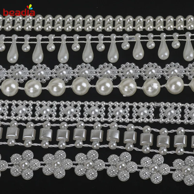 Hot Sale 3-10mm ABS Imitation Pearl Beads Chain Trim for DIY Wedding Party Decoration & Jewelry Findings Craft  Headband 2-10M