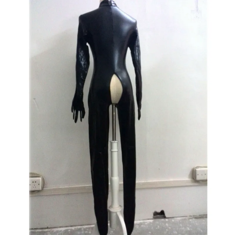 Sexy PVC Latex Catsuit Women Black wetlook Faux Leather Open Bust Bodysuit gay hot erotic Costume Open Crotch Jumpsuit lingerie