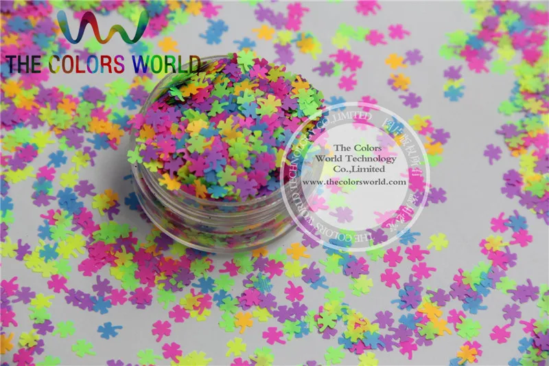 CN4-38 Mix 4 MM four leaf clover Grass Shamrock Neon Colors Solvent Resistant Glitter  for Nail Polish Acrylic, DIY supplies