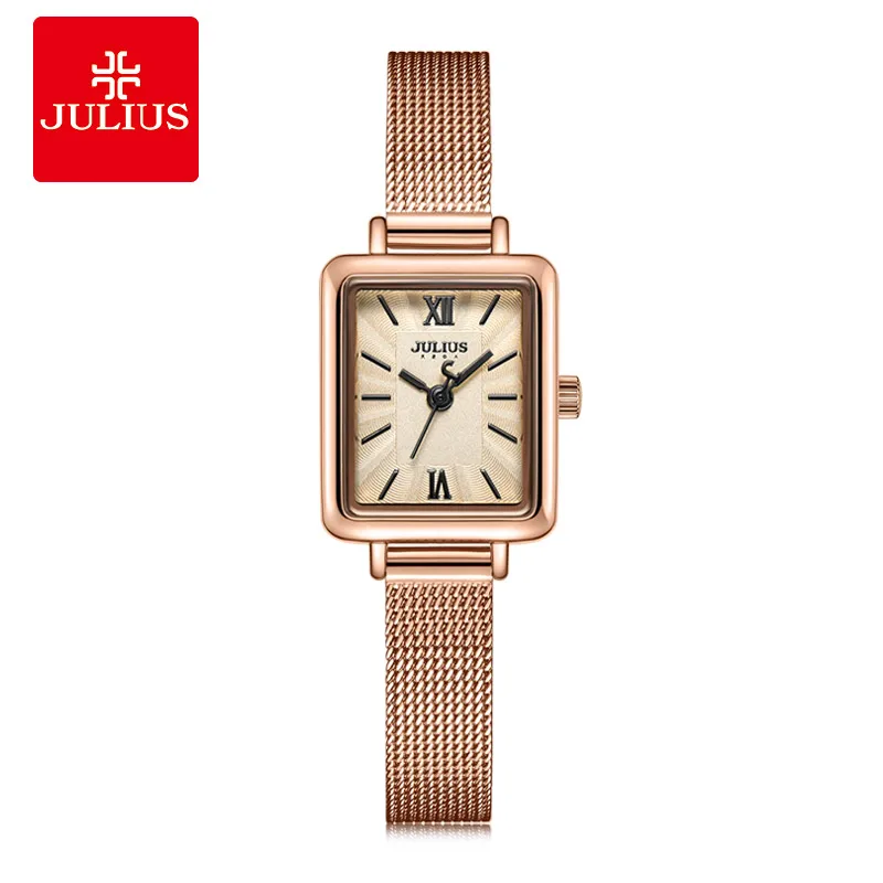 Julius Ladies Elegant Business Watch Rose Gold  Rectangle Classic designer Watch High Quality Simple Quartz Watch Montre JA-1153