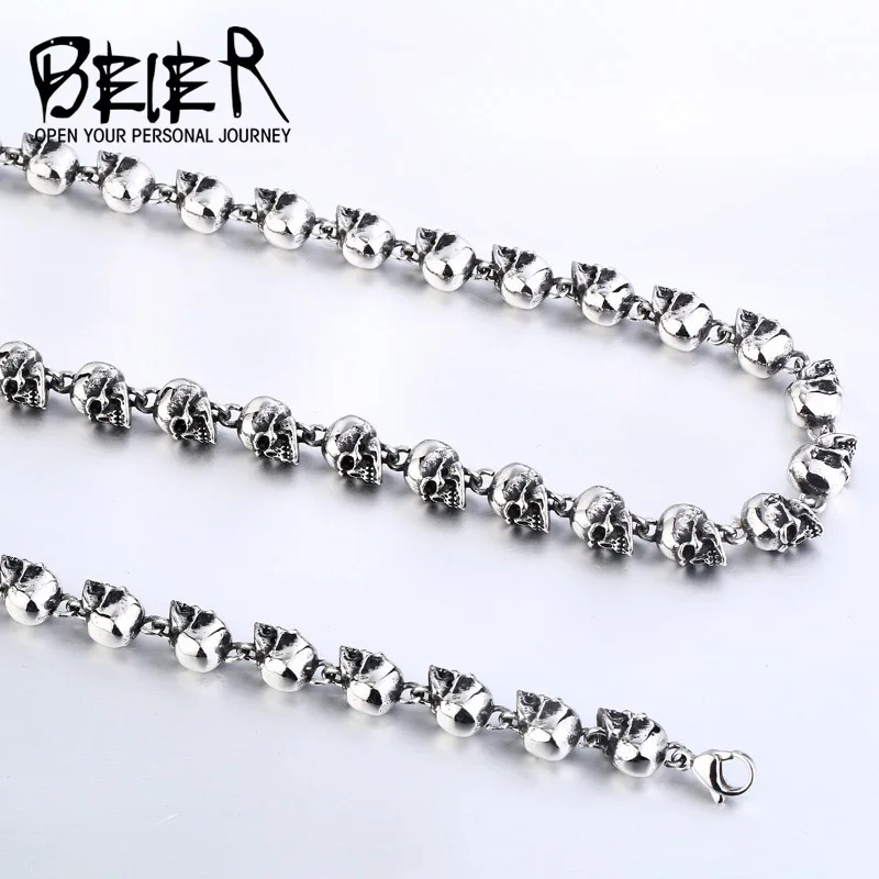 Beier New Store 316L Stainless Steel Necklace Cool Skull Necklace Punk Rock Ball Men\'s Necklace High Quality Jewelry LLBN1031