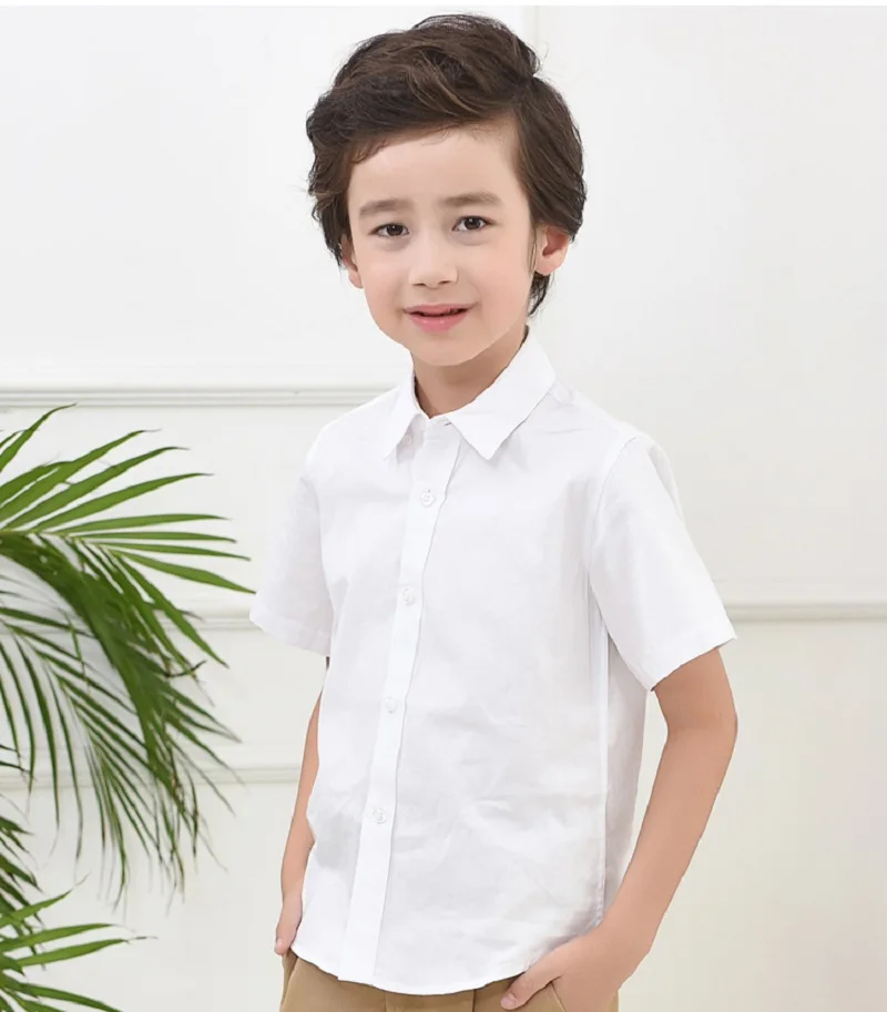 Boys White Shirts for Kids Clothes Solid Cotton Short Sleeve Formal Shirts Teenagers School Uniform 6 8 10 12 14 Years Vestidos