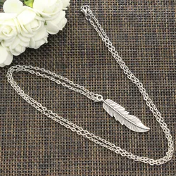 New Fashion Necklace Feathers Tree Leaf 45x11mm Silver Color Pendants Short Long Women Men Colar Gift Jewelry Choker