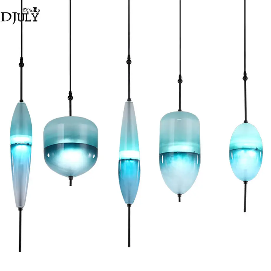 

postmodern designer blue colored glass pendant lights for dining room living room art deco villa led luminaire kitchen fixtures