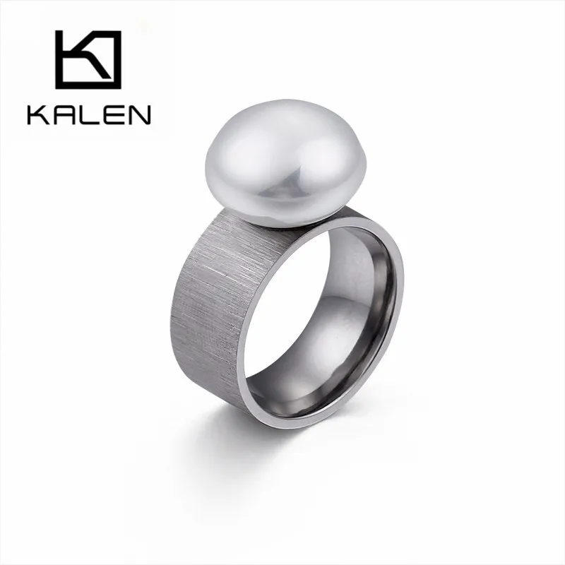 KALEN Fashion Stainless Steel Rings For Women Trendy Jewelry Gold Color Black Romantic Imitation Pearl Charm Finger Rings 2018