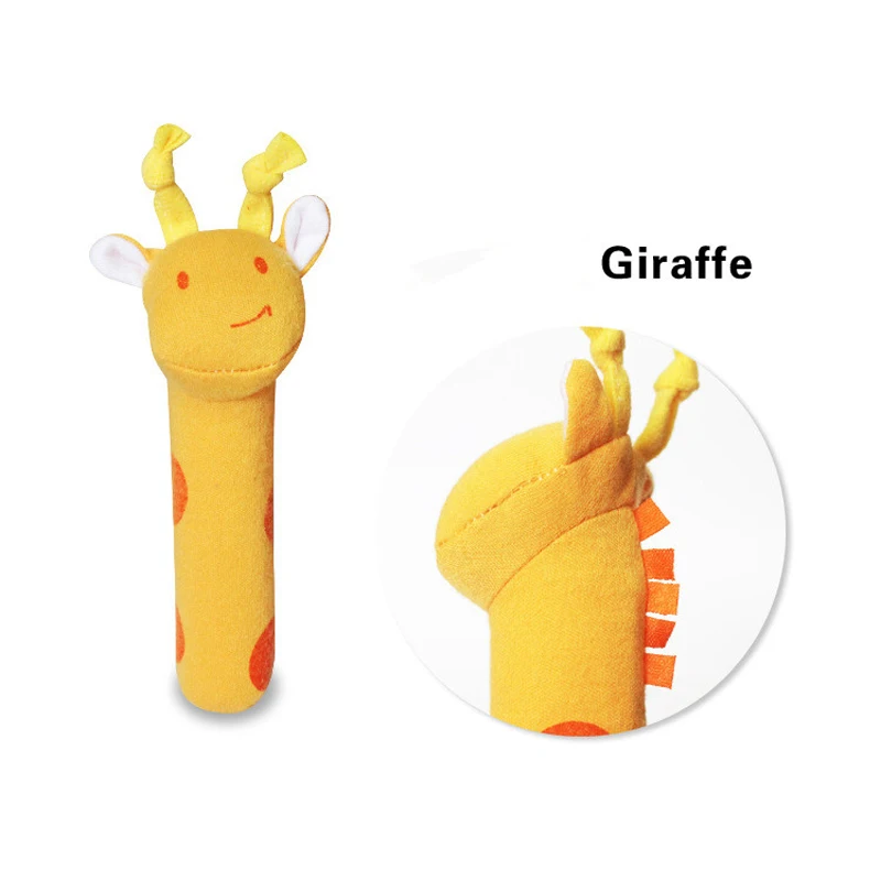 Cartoon Stuffed Animal Baby Soft Plush Hand Rattle Squeak Stick Grip Ability Training Toy Baby Toddler Early Toy Gift DS29