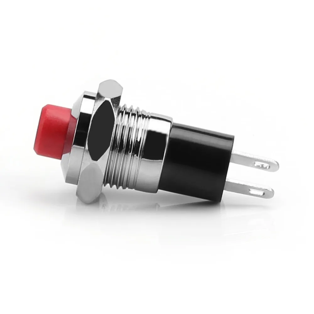 MINI 10mm IP67 Push Button SPST Latching N/O OFF-ON Switch Red/Black For Car/Boat