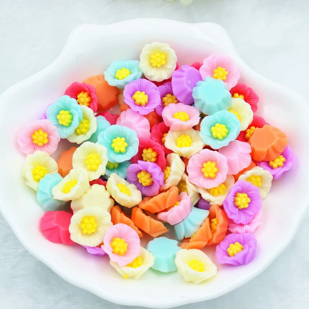 100pcs/lot   planar resin flower mix colors   flat back resin mix colors   resin cabochons accessories