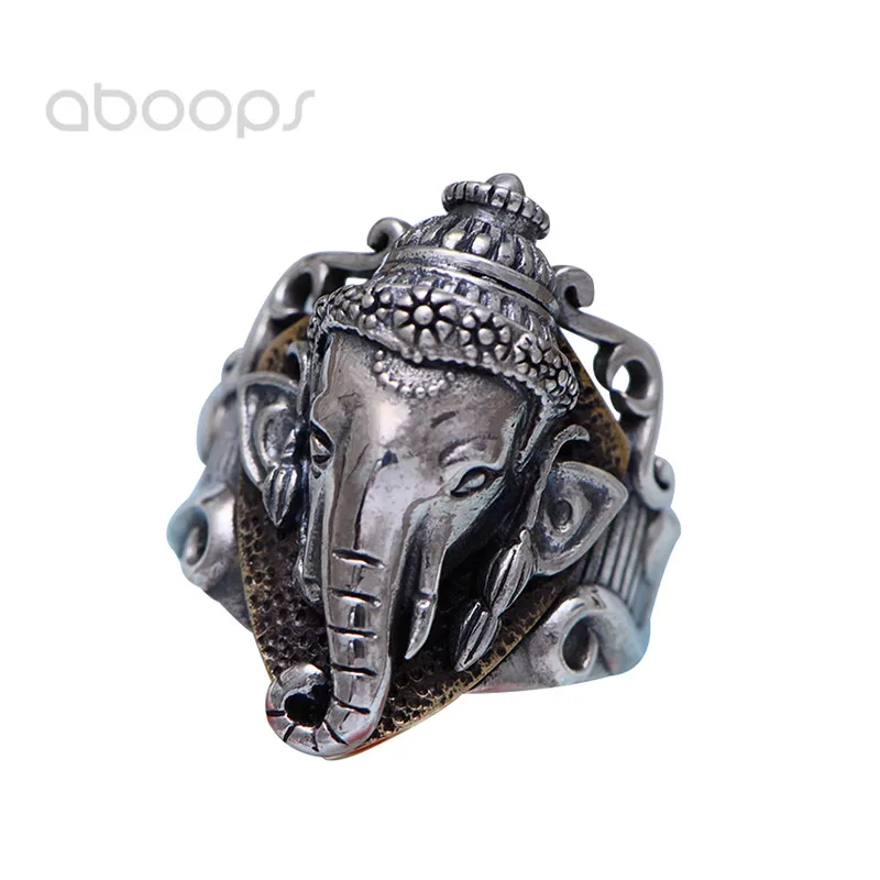 Bicolor 925 Sterling Silver Ganesha Ring-Elephant God-for Men Women,Free Shipping