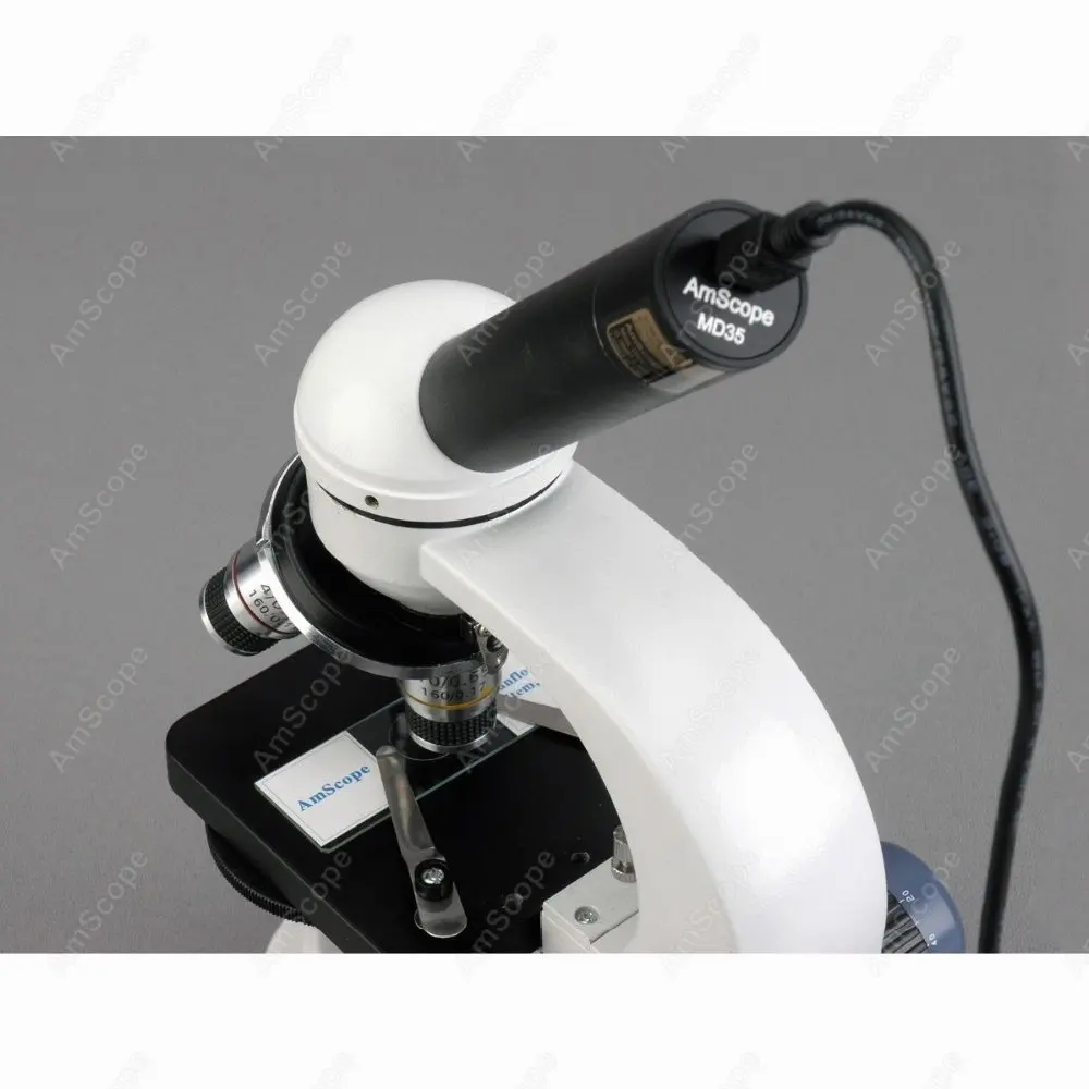 AmScope M158 シリーズ生物学金属ガラス学生複合顕微鏡 40X-1000X + 1MP USB デジタルカメラ
