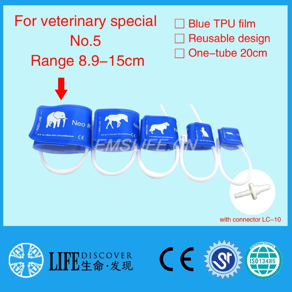 veterinary special blood pressure cuff of patient monitor for small animals with single tube No.5 with connector LC-10