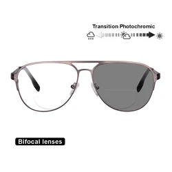Transition Photochromic Bifocal Reading Glasses Optical Hyperopia Metal Frame UV400 Sunglasses
