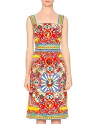 Fashion Print Women Sheath Dresses Square Collar Sling Dresses 1215111B1