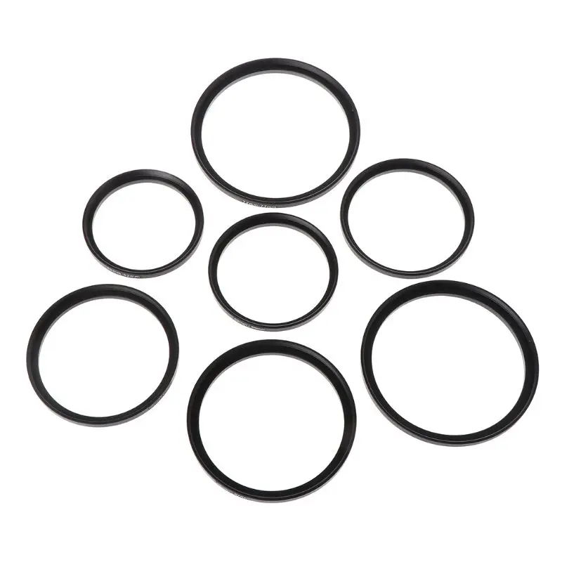 7Pcs/Set 49MM-77MM Universal Black Metal Aluminum Alloy Step-up Ring Common Camera Lens Adapter Filter Set Accessories