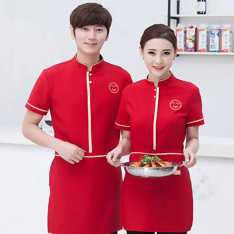 2019 Hotel Uniform Summer Waitress Uniforms Restaurant Cafe Waiter Short Sleeved Shirt Tooling Work Clothes  Top uniform