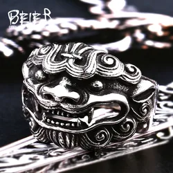 Beier new store 316L Stainless Steel ring top quality chinese ancient kylin Titanium steel material Men's  rings LLBR8-185R