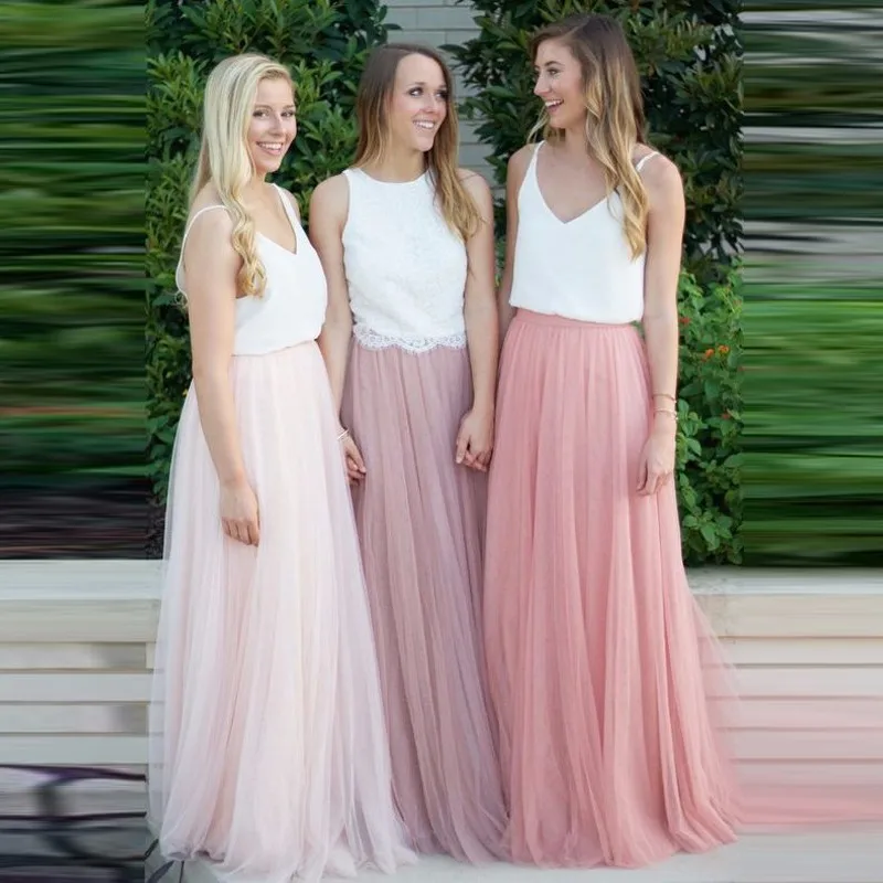 

Graceful Long Tulle Skirt Best Quality 5 Layers Blush Pink Bridesmaid Skirts Vintage Floor Length Wedding Party Skirt Any Colors