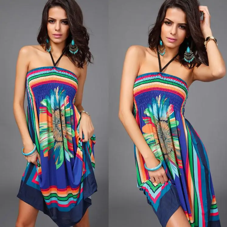 New Lady Spring Summer Club sexy print dress Bra straps halter dress knee-length dress popular in Europe and America