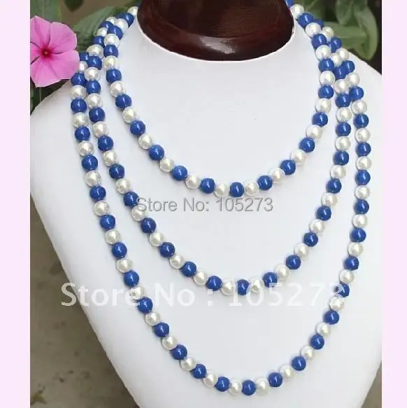 

Charming! Turquoises + pearl necklace 48''inchs long necklace AA 7-8MM white freshwater pearl necklace NF238