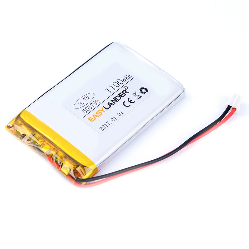 JST2.54 2P 503759   Akumulator litowo-jonowy 3,7 V 1100 mAh do zabawek DVR Nawigacja GPS 503760 503860