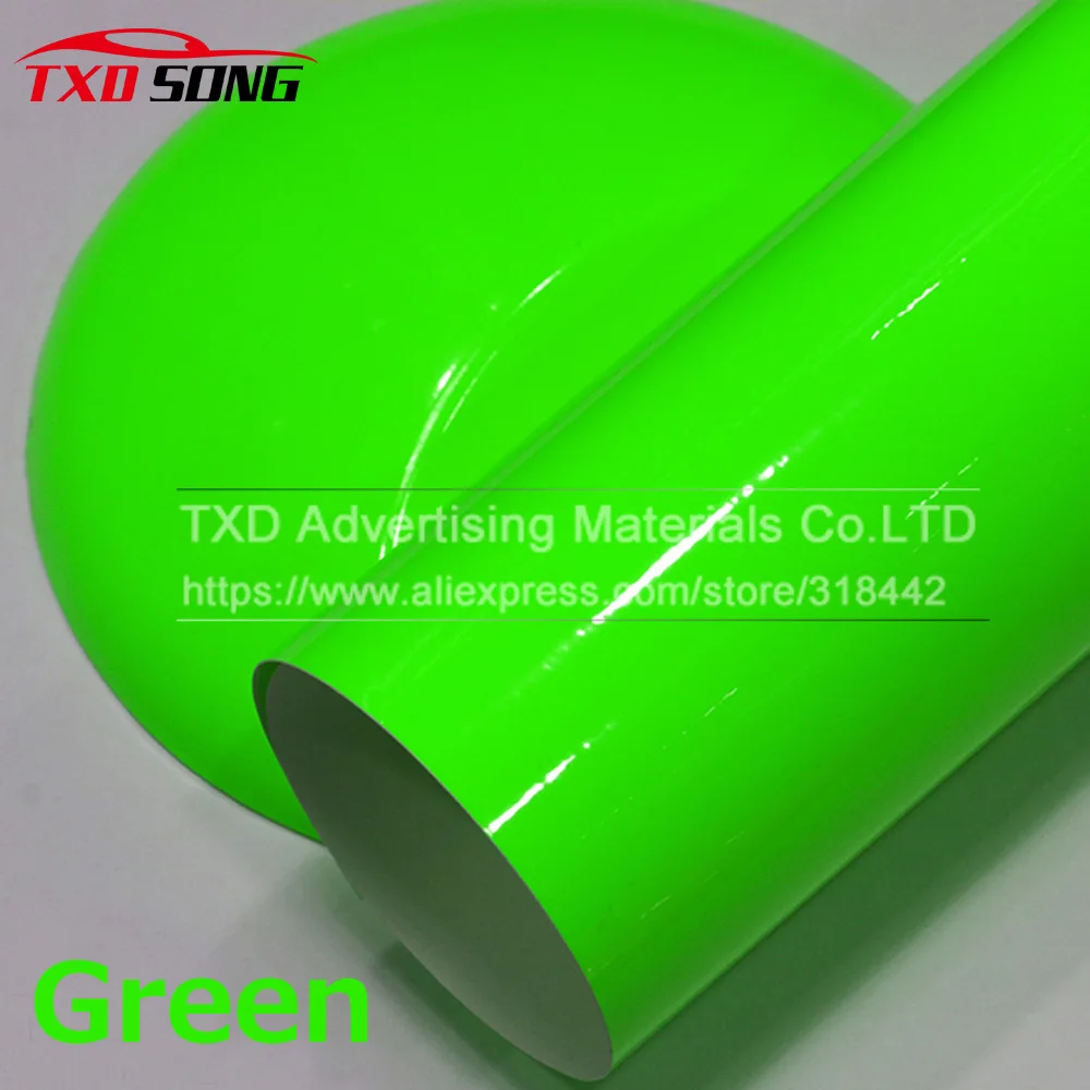 7 Sizes Car Styling Glossy Green Fluorescent Car Vinyl Sticker Glossy Fluorescent Vinyl Wrap Self Adhesive Sticker Free ship