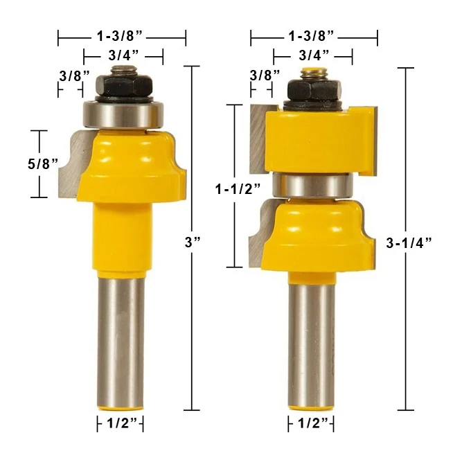 2 Bit Window Sash/ Glass Door Router Bit Set - 1/2