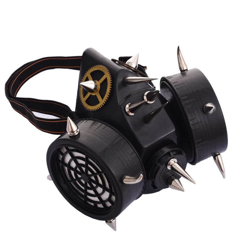 Máscara de Gas negra Steampunk, respirador con remaches plateados, máscaras cibernéticas, accesorios de máscara facial para fiesta de Cosplay gótico para hombres y mujeres