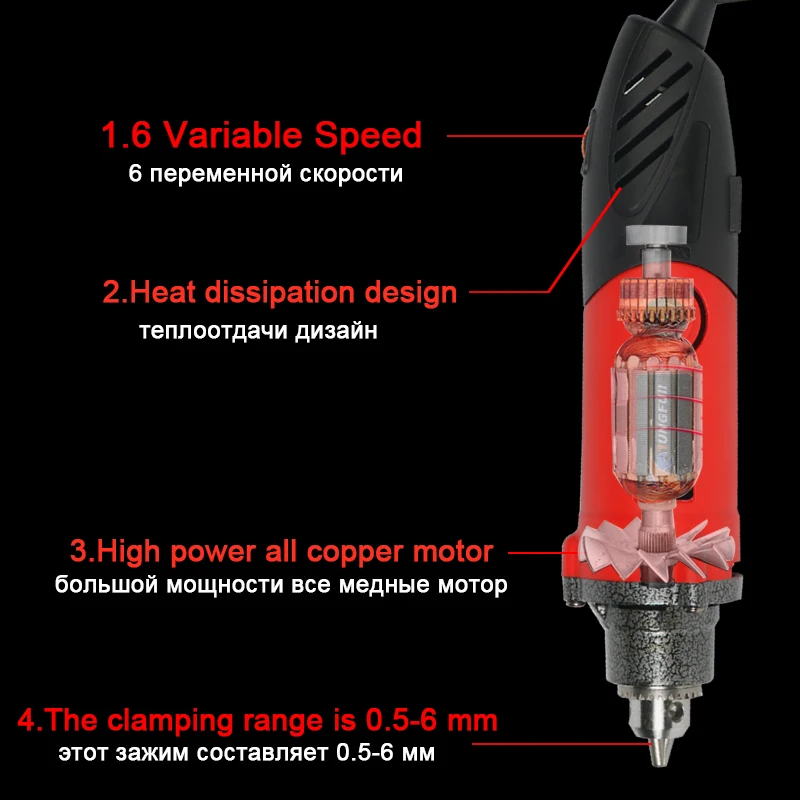 TUNGFULL-taladro eléctrico Dremel de 500W, herramienta de grabado, Mini taladro de 220v, velocidad Variable para pulir