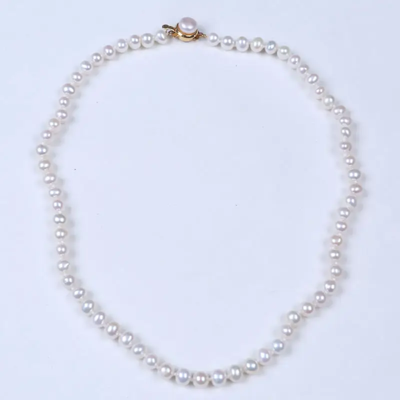 Classic 6-6.5mm white potato shape freshwater pearl set necklace & bracelet set with good quality clasp perfect wedding gift