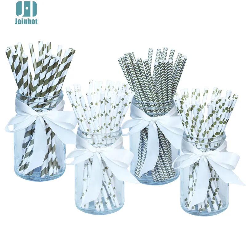 drop shipping 100pcs/lot golden  Paper Drinking Straws Drinking Tubes Party Supplies Decoration Baby shower