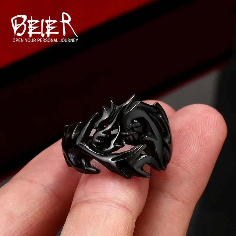 Beier Fashion Jewelry Stainless Steel Solid Inside Dragon Rings Men Biker Ring USA UK  Brazil LLBR8-024R