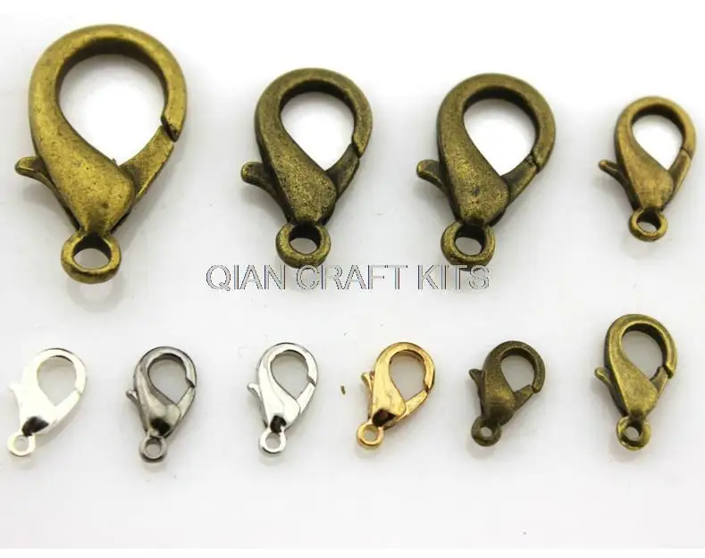 

500pcs mixed sizes and colors lobster clasps rhodium ,gold,silver,brass plated on zinc alloy or brass base 10mm-18mm