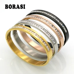 Fashion Costume Couples Jewelry Stainless Steel Lover Bracelets & Bangles Gift For Women/Men Square Gold Color Crystal Bracelets