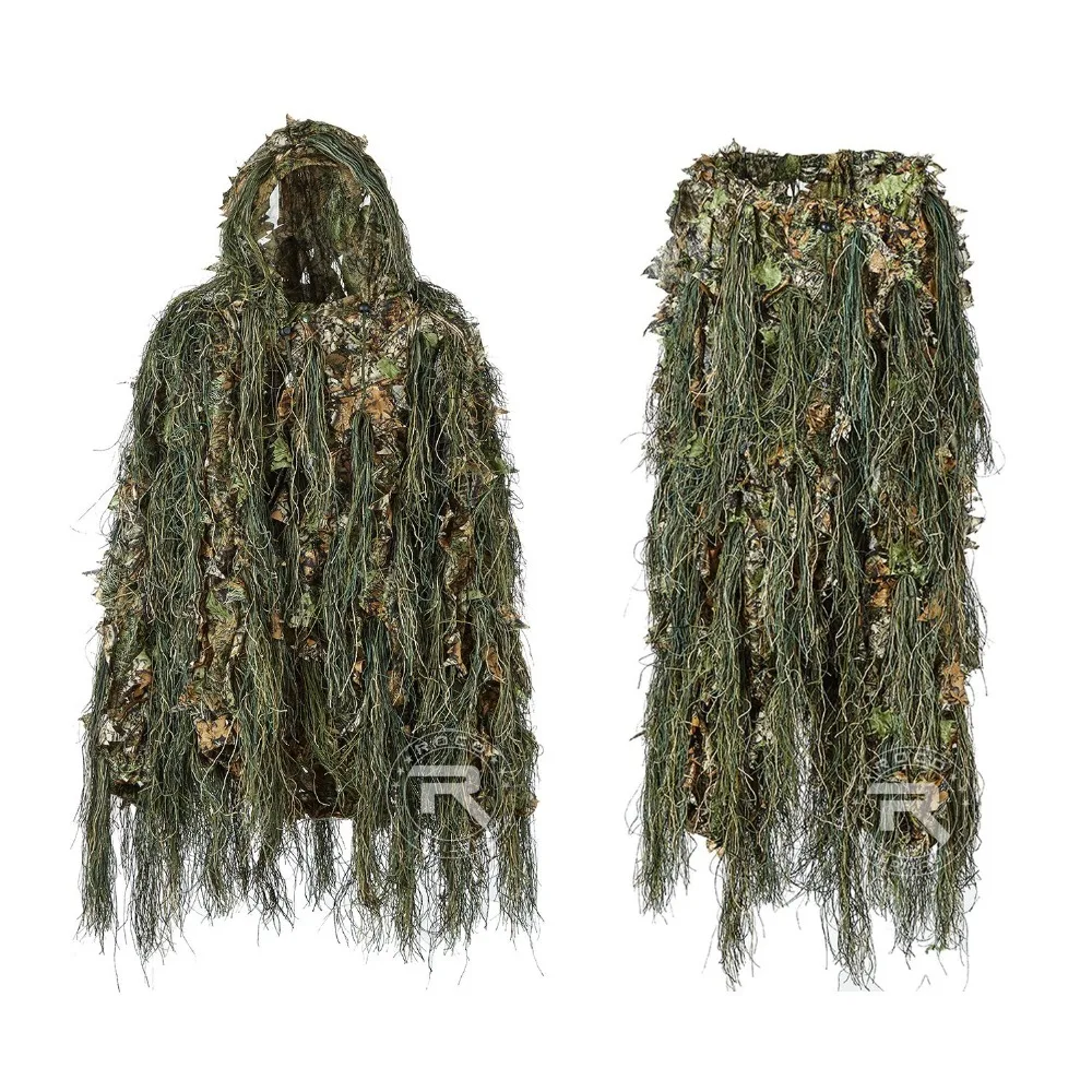 Hybrid Woodland Camouflage Ghillie Hunting Suit Light Weight Camouflage Ghillig Suit Combination of String & Fabric 3D Design