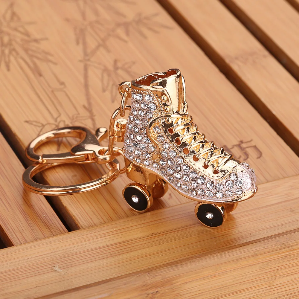 Fashion Crystal Roller Skating Shoes Shape Keychain for Female Car keyrings Women\'s bags Pendants Accessories Men Jewelry 2019