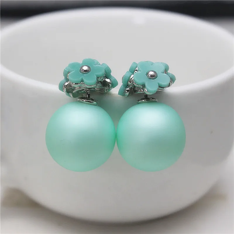 2019 New Fashion crystal flower Earrings ball cute korea two side Jewelry Double imitation Matte beads Stud Earring For Women