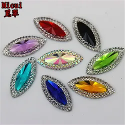 Micui 50pcs 11*24mm Dual color Horse eye Resin Rhinestone Crystal Flat Back Beads Sew On For DIY Wedding Decoration ZZ533