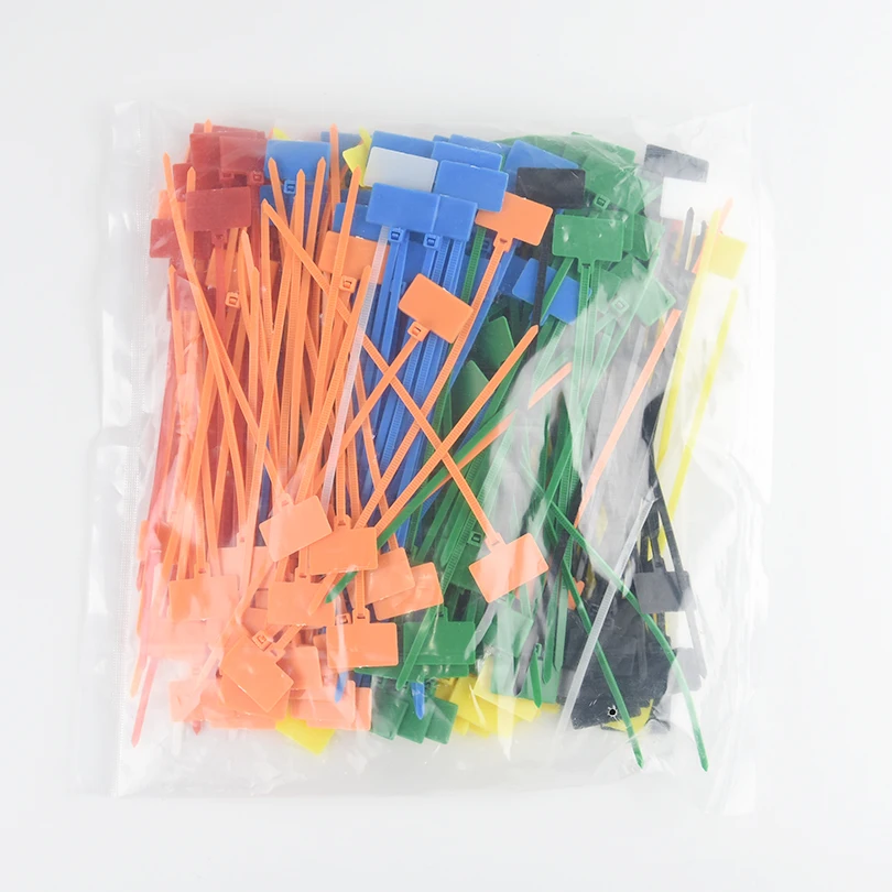 100 Stück Easy Mark 4*150mm Nylon-Kabelbinder mit Etiketten, Kunststoff-Schlaufenbinder, Markierer, Kabelkennzeichnung, Selbstverriegelnde Kabelbinder – Detail 5