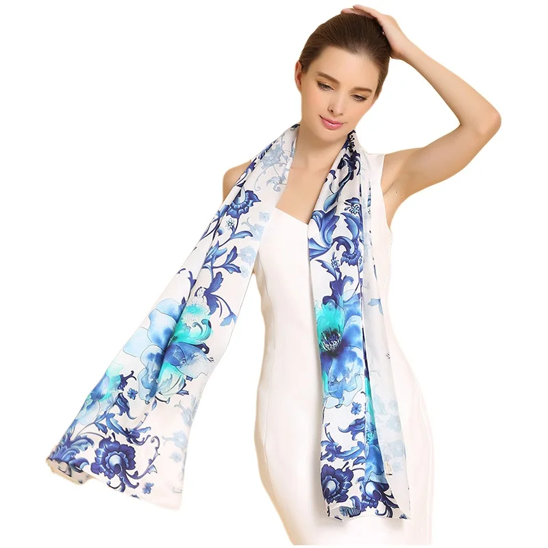 

New Arrivals Digital Printing High Grade Silk Women Scarf Chinese Painting Style Pattern Wrap