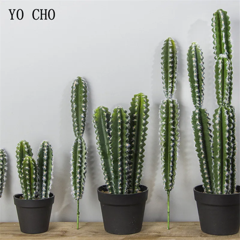 YO CHO 1PC Green Artificial Cactus Succulent Plants Fake Flowers Balls Artificial Cactus Column For Home Party False Decoration