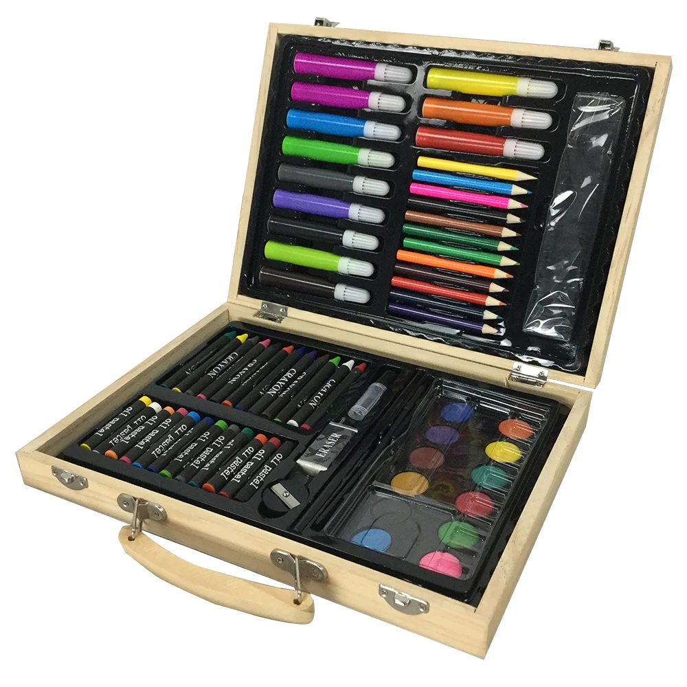 

67pcs/set Deluxe Wood Art Set for Kids in Wooden Case Children Students Art Supplies Oil Painting Stick Paint Brush