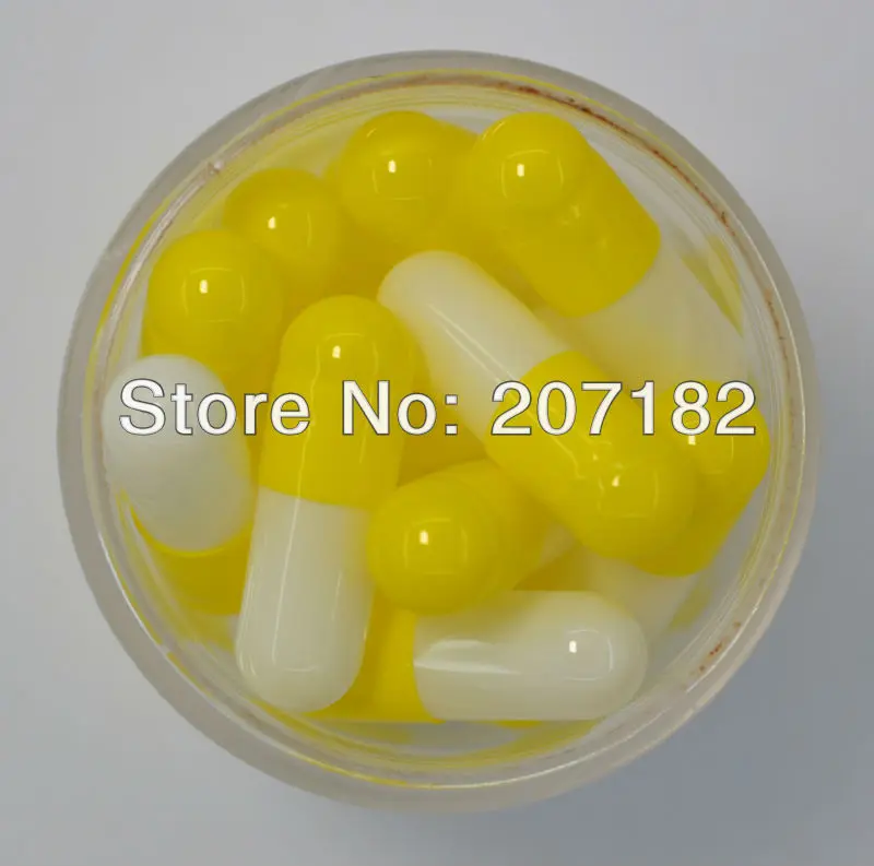 

(10,000pcs/pack) Size 2# Yellow/White Color Capsule, Hard Gelatin Capsule, Empty Capsule---Joined & Separated Available