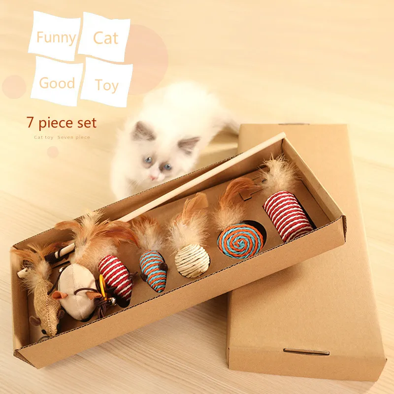 Interactive Training Toy Set for Cat, Pet Supplies, Funny Stick, Pole, Hemp Rope, New, batch, 7 Piece