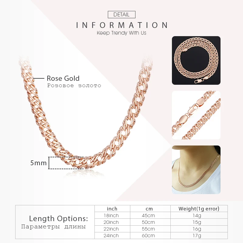 Necklaces For Women Men Venitian Curb Link 585 Rose Gold Color Womens Necklace Chain Davieslee Fashion Jewelry Gift DGN453M