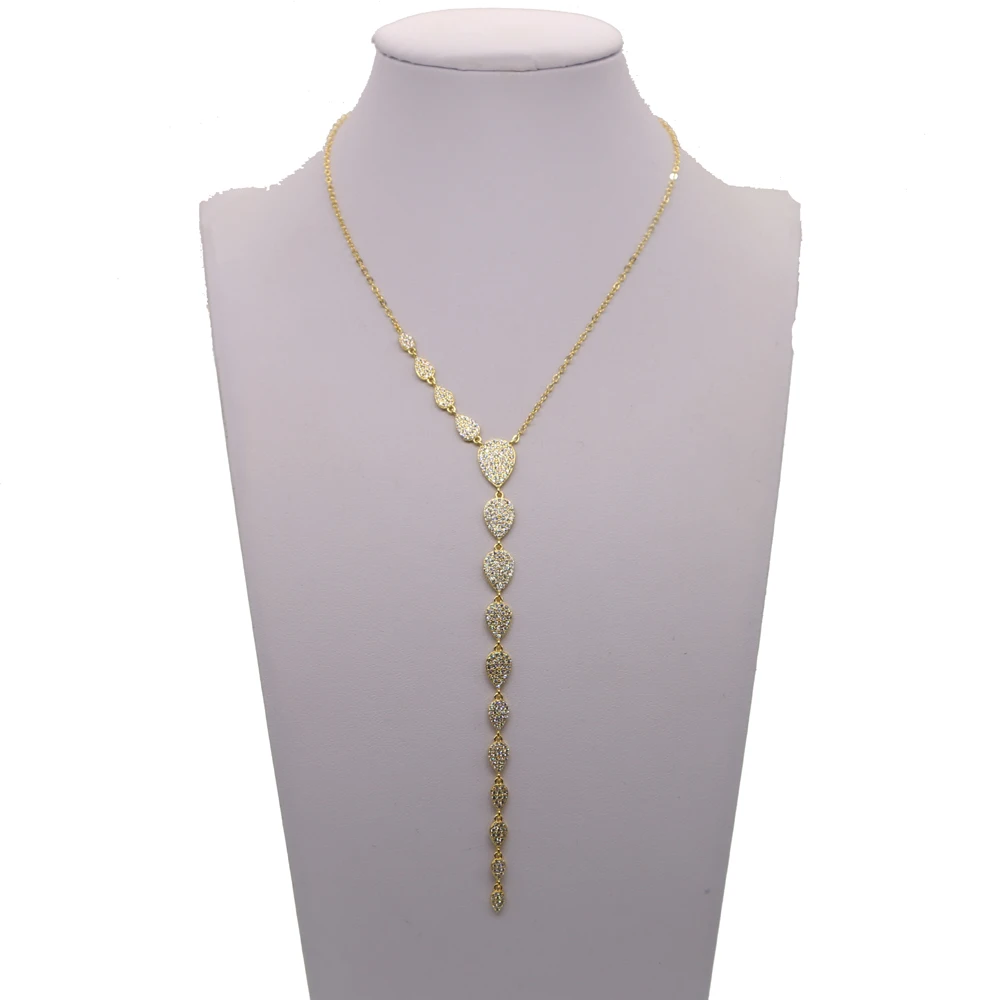 tear drop Long Necklace for Women Fashion cubic zirconia sparking bling CZ Necklaces & Pendants Bijoux Femme Perle