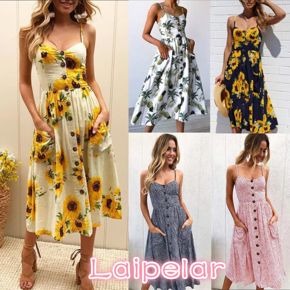 

Women Floral Print Sleeveless Mid-Calf Clothes Casual Laipelar