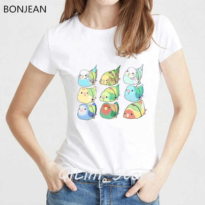 Animal Bird Cockatiel Family Print Women T Shirt Summer Cute Funny T-Shirt Femme Harajuku Kawaii Tshirt Female  Tumble Tops Tees