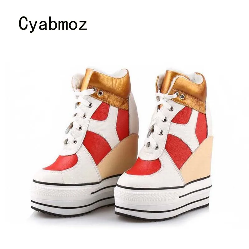 

Cyabmoz Women Genuine leather High heels Top Platform Shoes Woman Mixed colors Wedge Shoes Zapatillas deportivas Zapatos mujer